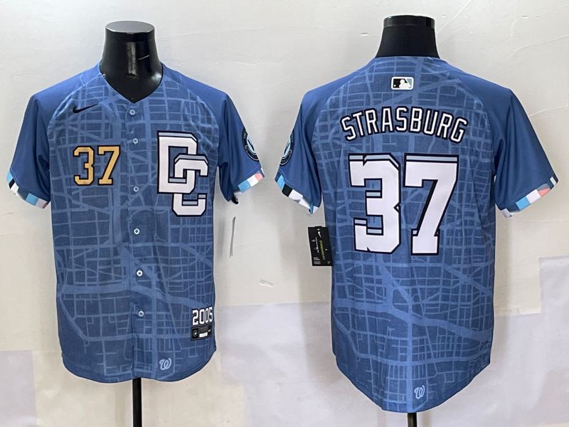 Men Washington Nationals #37 Strasburg Blue Joint Name 2025 Nike MLB Jersey style 3